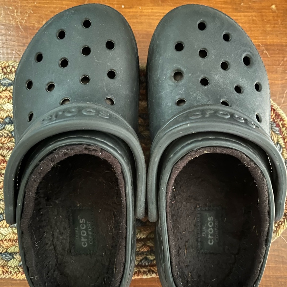 Fur lined black crocs